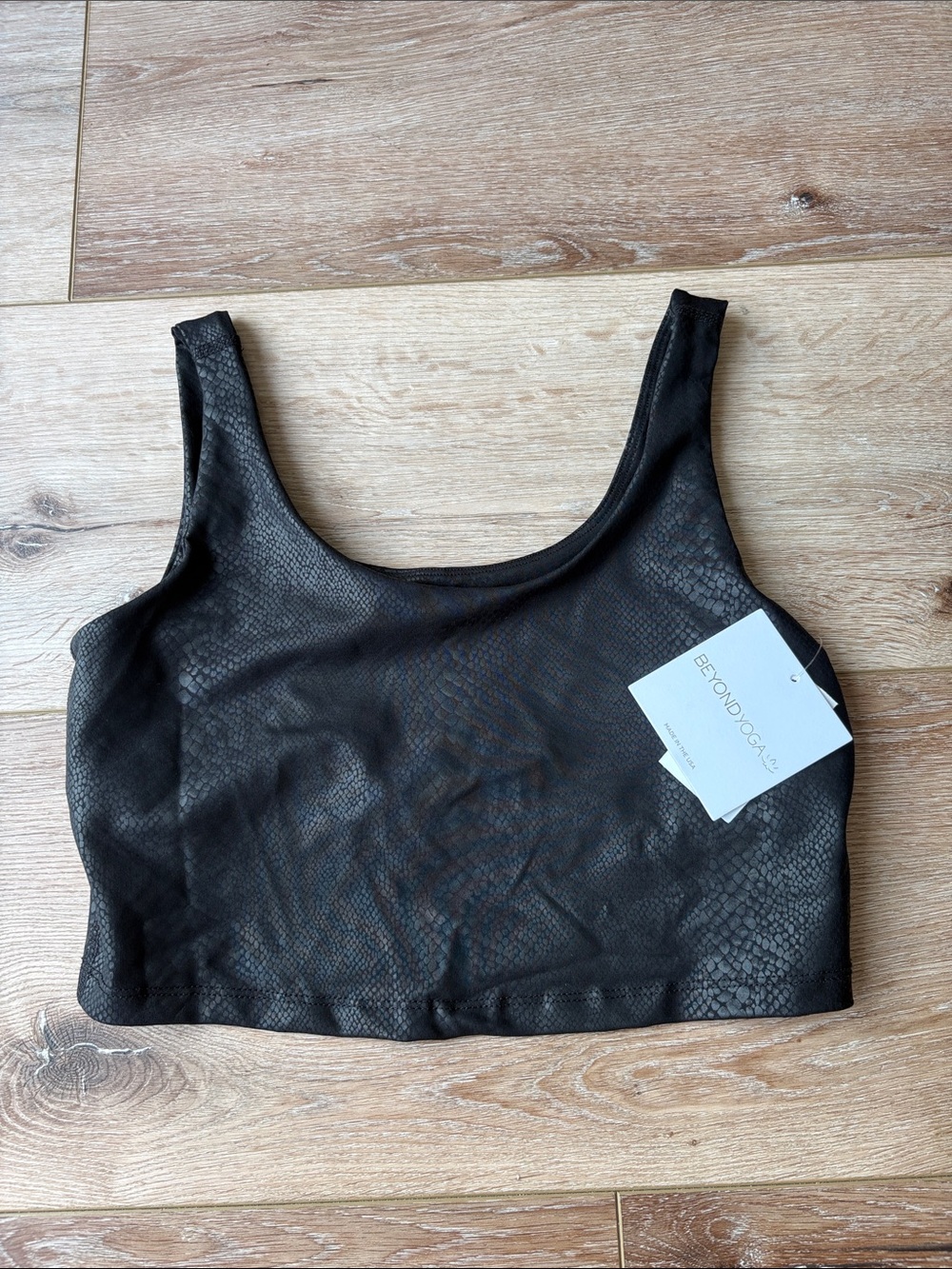 Beyond Yoga Black Snake-Embossed Crop Tank Bra